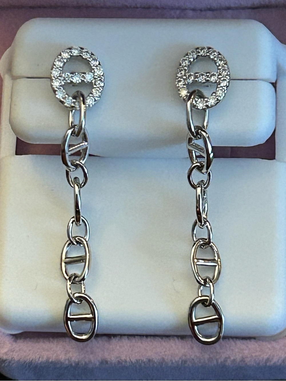 1.00CTW Round Moissanite Sterling Silver Dangle Drop Chain Earrings